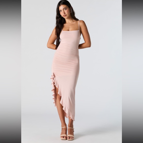 NWOT Ruffle Slit Midi Dress in Dusty Rose 🌹 - Picture 1 of 8